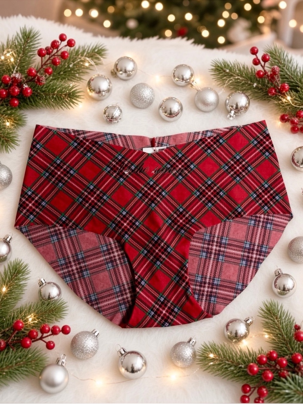 PINK Victoria’s Secret - Winter Holiday Christmas Plaid Panty “‘‘tis the season”